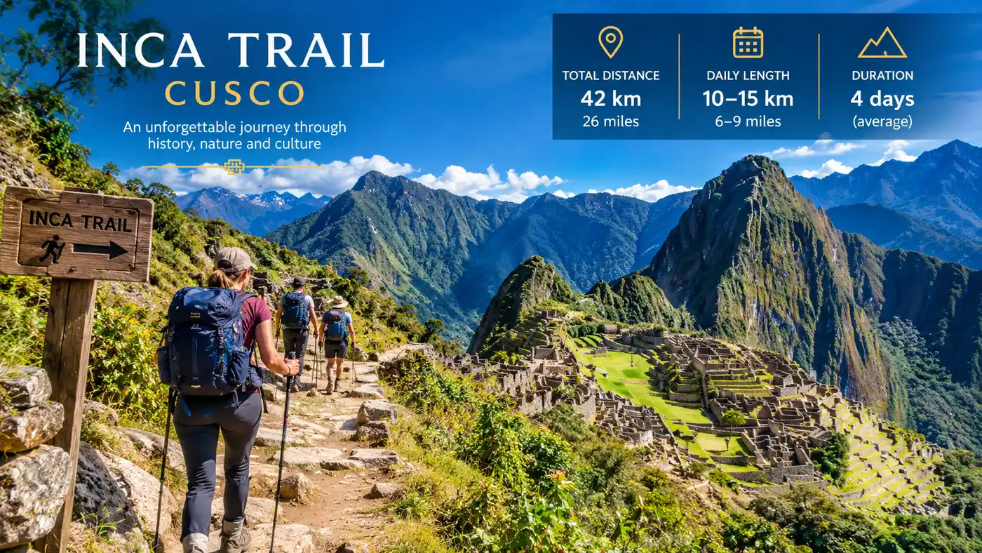Distance du sentier de l'Inca en km et miles par jour